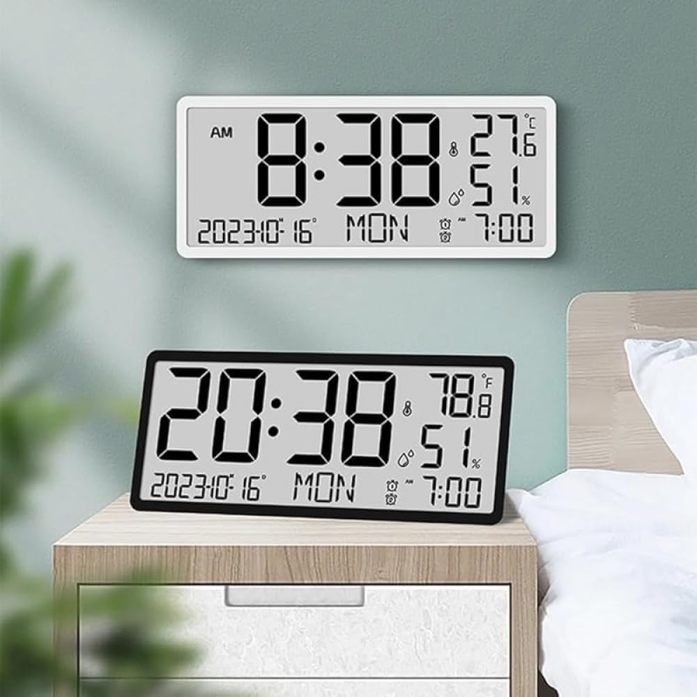 Zxyler 大型ディスプレイデジタル壁掛け時計｜日付週表示 アラーム